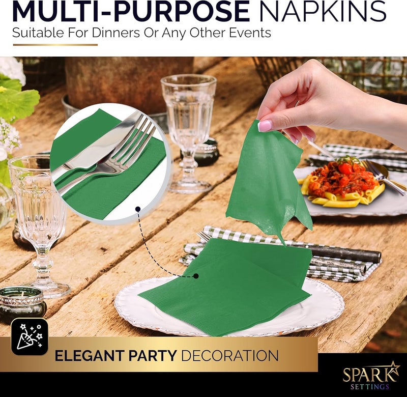 Amcrate 100 Pack Green Beverage Napkins, Big Party Pack, 2 Ply, Ideal for Wedding, Party, Birthday, Dinner, Lunch, Cocktails. (5” x 5”) by - Image 5